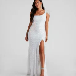 Windsor. Hanna Formal Sequin Feather Dress