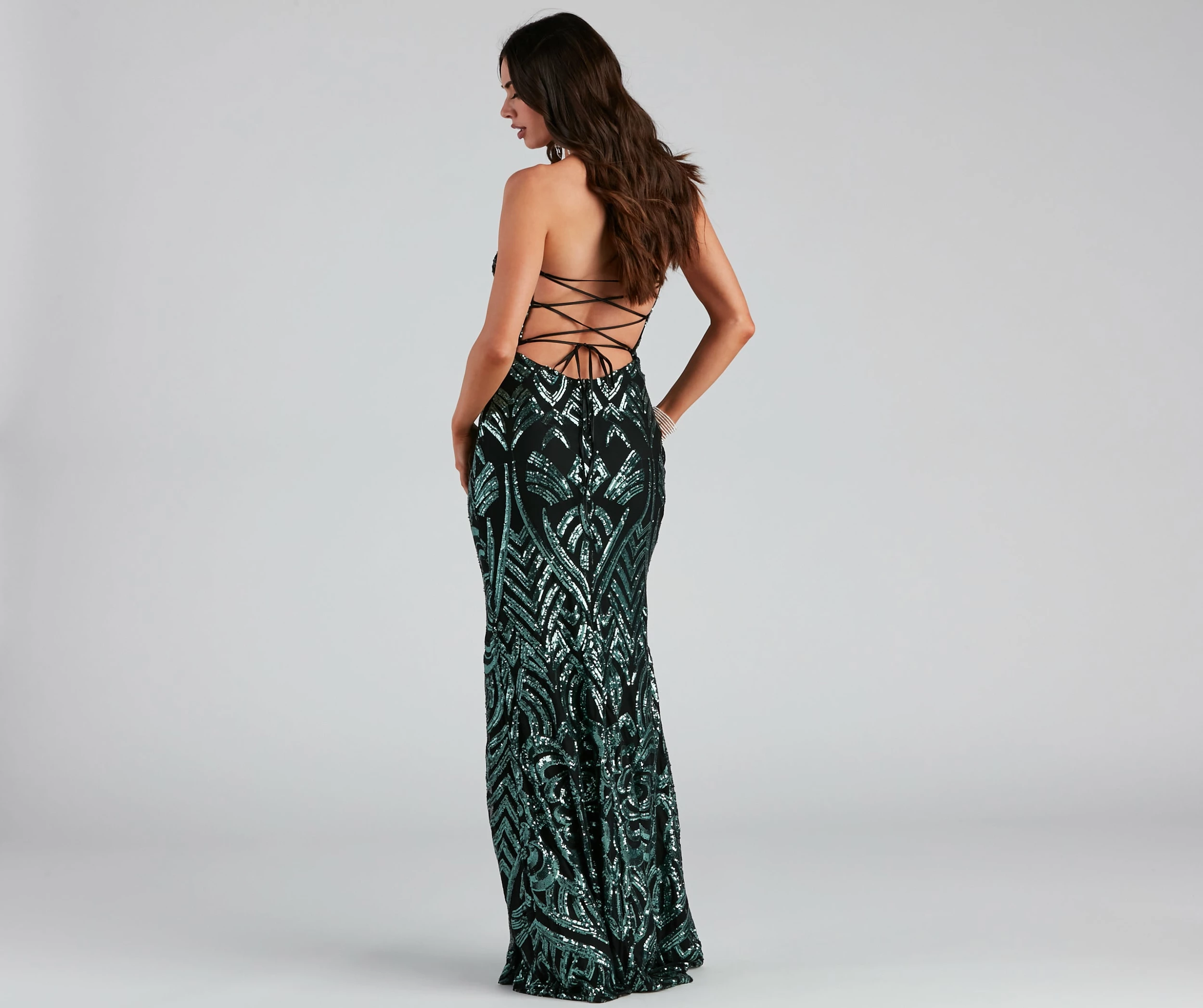 Windsor. Cassy Formal Sequin Lace Up Dress 4 Windsor. Cassy Formal Sequin Lace Up Dress - Image 2