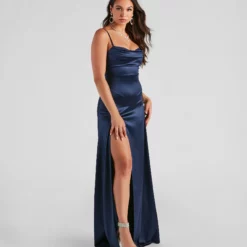 Windsor. Marissa Formal Satin Cowl Neck Dress -Deals Skirt Store 05002 2481 1