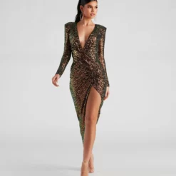 Windsor. Malika Sequin Asymmetrical Long Dress