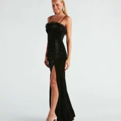 Windsor. Jaime Feather Trim Velvet Mermaid Dress -Deals Skirt Store 05002 2608 3