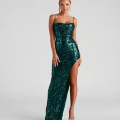 Windsor. Leah Formal Sequin Mesh Long Dress