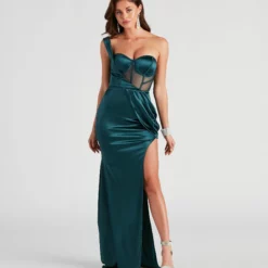 Windsor. Lo Formal One-Shoulder Satin Corset Dress