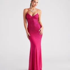 Windsor. Blair Lace-Up A-Line Rhinestone Formal Dress