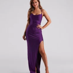 Windsor. Arabella High Slit Cowl Neck Dress -Deals Skirt Store 05002 3012 1