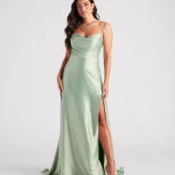 Windsor. Marva Formal Satin Cowl Neck Dress