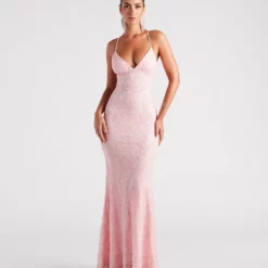Windsor. Bethanie Formal Sequin V-Neck Mermaid Dress