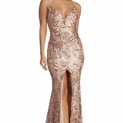 Windsor. Charice Flared Geometric Sequin Dress