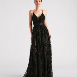 Windsor. Kimberly Formal Flocked Mesh A-Line Dress