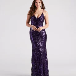 Windsor. Tabetha Formal Sequin Strappy Mermaid Dress