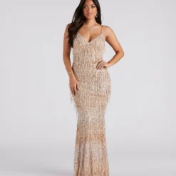 Windsor. Rebekah Formal Sequin Fringe Mermaid Dress
