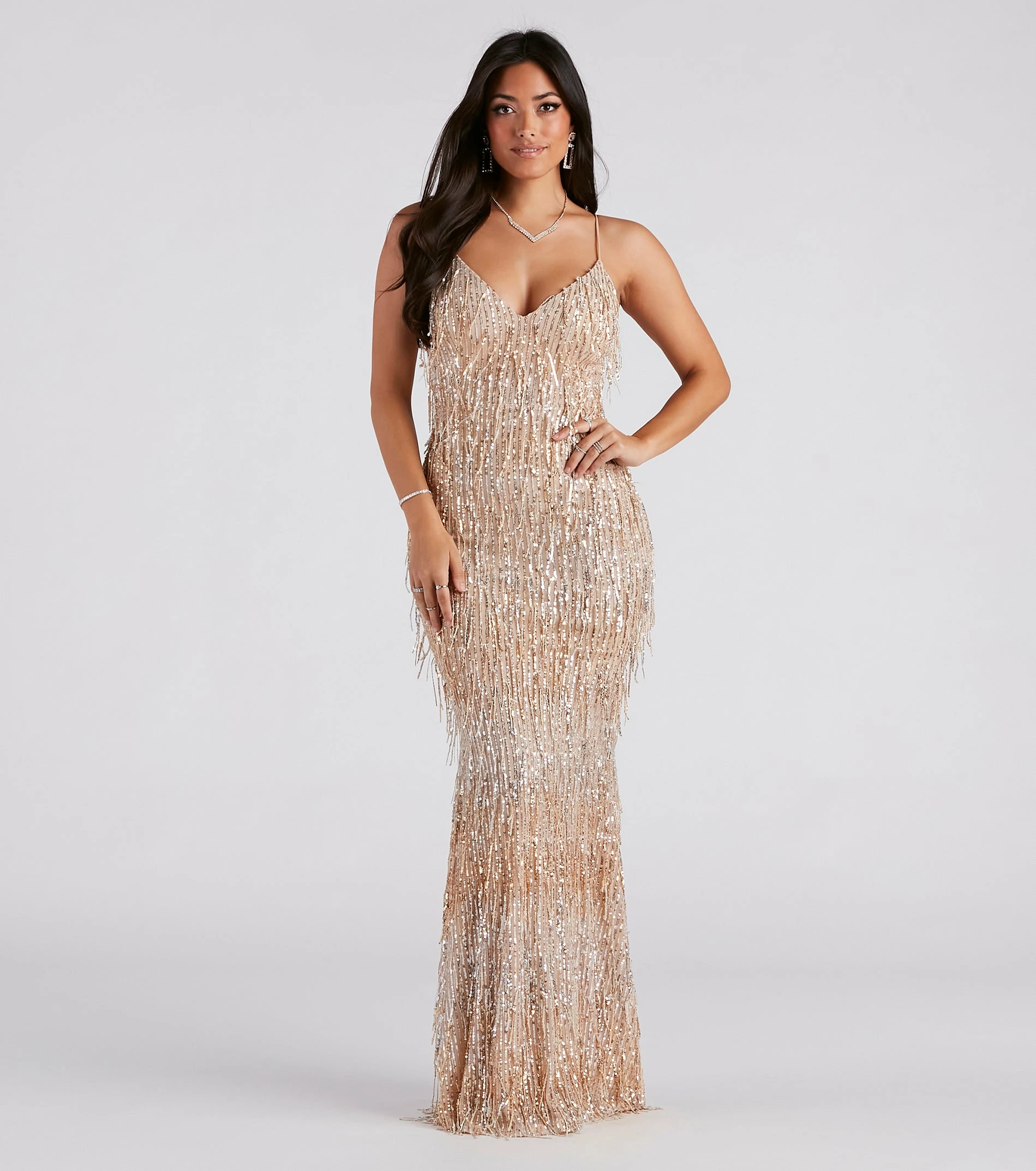 Windsor. Rebekah Formal Sequin Fringe Mermaid Dress 3 Windsor. Rebekah Formal Sequin Fringe Mermaid Dress
