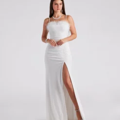 Windsor. Jaime Feather Trim Velvet Mermaid Dress -Deals Skirt Store 05002 7110 1