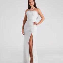 Windsor. Jaime Feather Trim Velvet Mermaid Dress -Deals Skirt Store 05002 7110 3