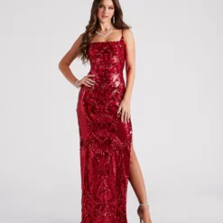 Windsor. Bethany Formal Sequin Slit Long Dress