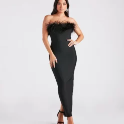 Windsor. Olivia Formal Marabou Feather Bandage Dress