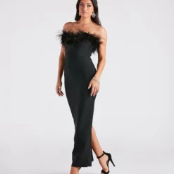 Windsor. Olivia Formal Marabou Feather Bandage Dress -Deals Skirt Store 05002 7345 3