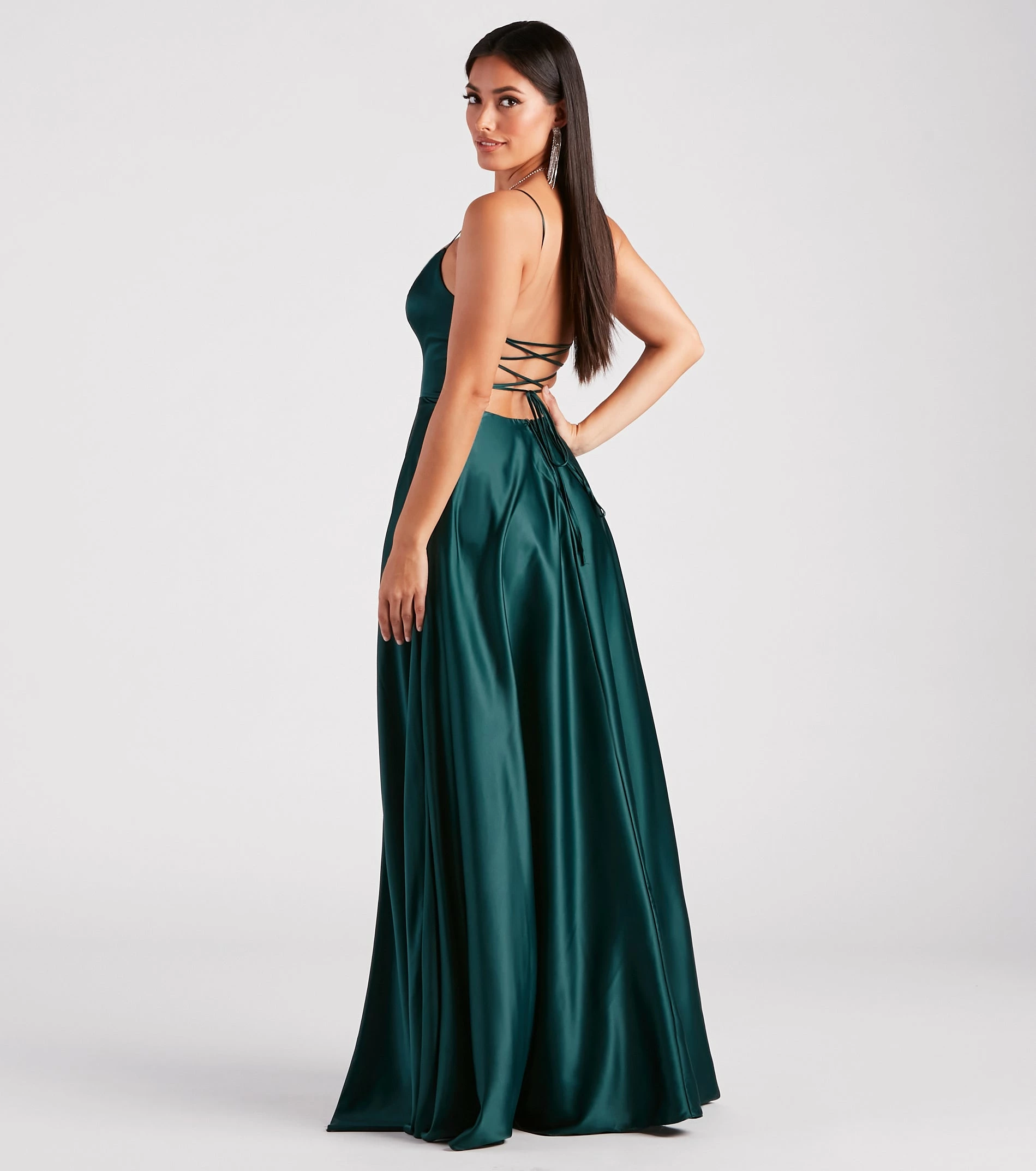 Windsor. Rylan High Slit A-Line Satin Formal Dress 4 Windsor. Rylan High Slit A-Line Satin Formal Dress - Image 2
