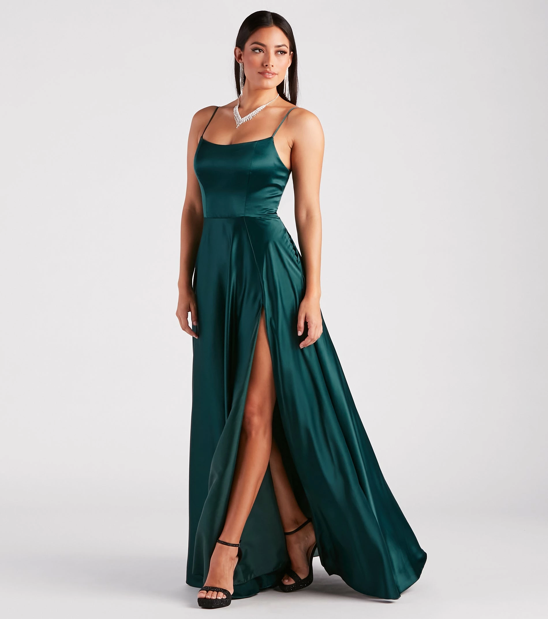 Windsor. Rylan High Slit A-Line Satin Formal Dress 5 Windsor. Rylan High Slit A-Line Satin Formal Dress - Image 3