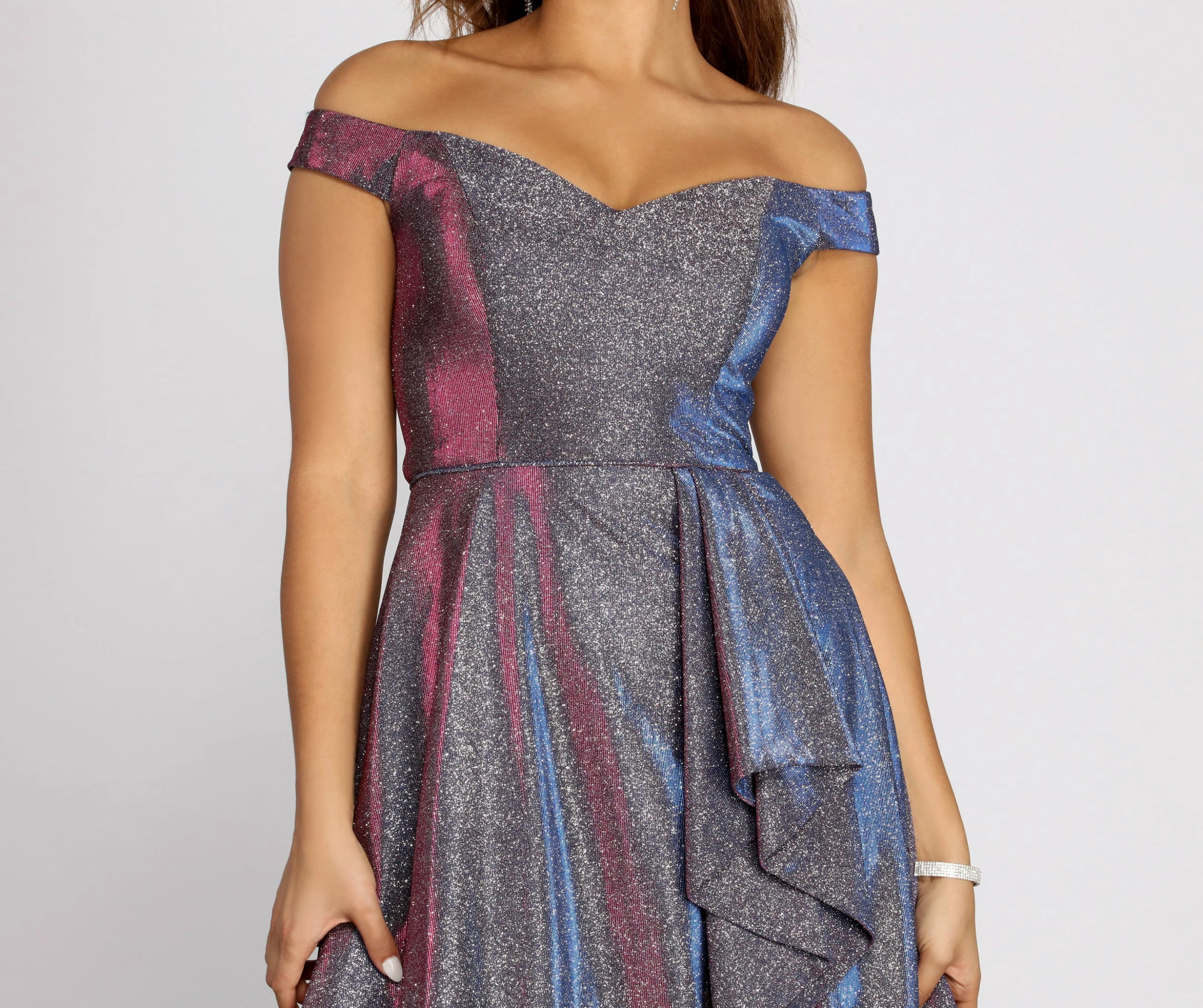 Windsor. Giannina Off Shoulder Glitter Shine Ball Gown 6 Windsor. Giannina Off Shoulder Glitter Shine Ball Gown - Image 4