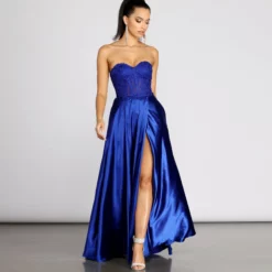 Windsor. Maya Floral Applique Satin A-Line Dress