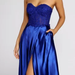 Windsor. Maya Floral Applique Satin A-Line Dress -Deals Skirt Store 05005 0003 3