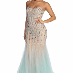 Windsor. Kari Strapless Beaded Tulle Dress