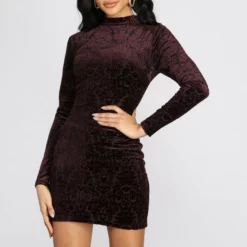 Windsor. Flocked Velvet Mock Neck Mini Dress -Deals Skirt Store 05101 0148 3