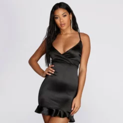Windsor. Ruffle Hem Satin Mini Dress -Deals Skirt Store 05101 0255 3