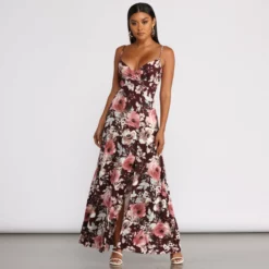 Windsor. High Slit Floral Knit Maxi Dress -Deals Skirt Store 05101 0645 4