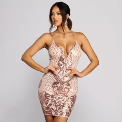Windsor. Demask Sequin Lace Up Mini Dress
