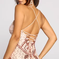 Windsor. Demask Sequin Lace Up Mini Dress -Deals Skirt Store 05101 0646 3