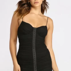 Windsor. Hook And Eye Mesh Ruched Midi Dress -Deals Skirt Store 05101 0841 3