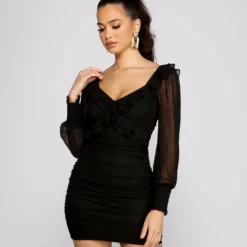 Front Page 18 Windsor. Romantic Ruffle Detail Mesh Bodycon Dress