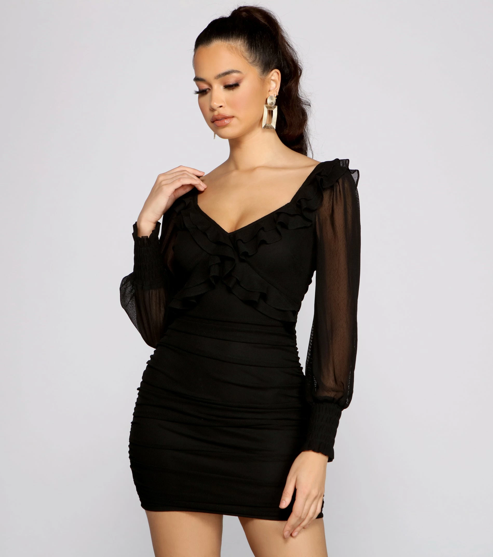 Windsor. Romantic Ruffle Detail Mesh Bodycon Dress 3 Windsor. Romantic Ruffle Detail Mesh Bodycon Dress
