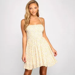 Windsor. Flowy Floral Woven Halter Dress