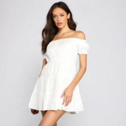 Windsor. Off The Shoulder Eyelet Skater Dress