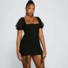 Windsor. Drawn In Puff Sleeve Ruched Mini Dress -Deals Skirt Store 05101 1123 1