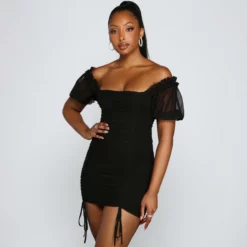 Windsor. Drawn In Puff Sleeve Ruched Mini Dress -Deals Skirt Store 05101 1123 4