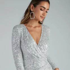 Windsor. Twinkle In Sequin Long Sleeve Wrap Dress -Deals Skirt Store 05101 1255 3