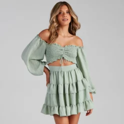 Windsor. So Sweet Ruffled Cutout Skater Dress -Deals Skirt Store 05101 1437 1