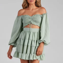 Windsor. So Sweet Ruffled Cutout Skater Dress -Deals Skirt Store 05101 1437 3