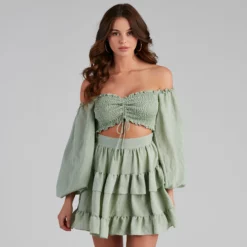 Windsor. So Sweet Ruffled Cutout Skater Dress -Deals Skirt Store 05101 1437 5