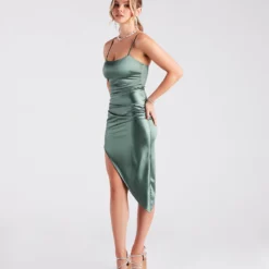 Windsor. Alluring Silhouette Satin Midi Dress -Deals Skirt Store 05101 1439 3