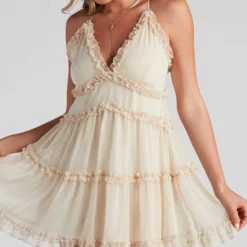 Windsor. Ruffle Party Chiffon V-Neck Babydoll Dress -Deals Skirt Store 05101 1465 2