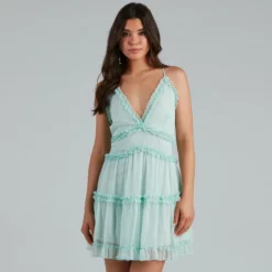 Windsor. Ruffle Party Chiffon V-Neck Babydoll Dress -Deals Skirt Store 05101 1468 1