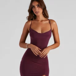 Windsor. Chic Luxe Cowl Neck Slit Midi Dress -Deals Skirt Store 05101 1607 4