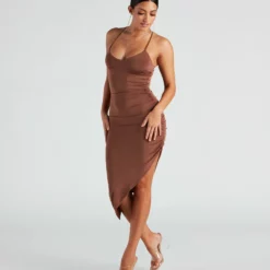 Windsor. Show Me Off V-Neck Slit Midi Dress -Deals Skirt Store 05101 1659 3