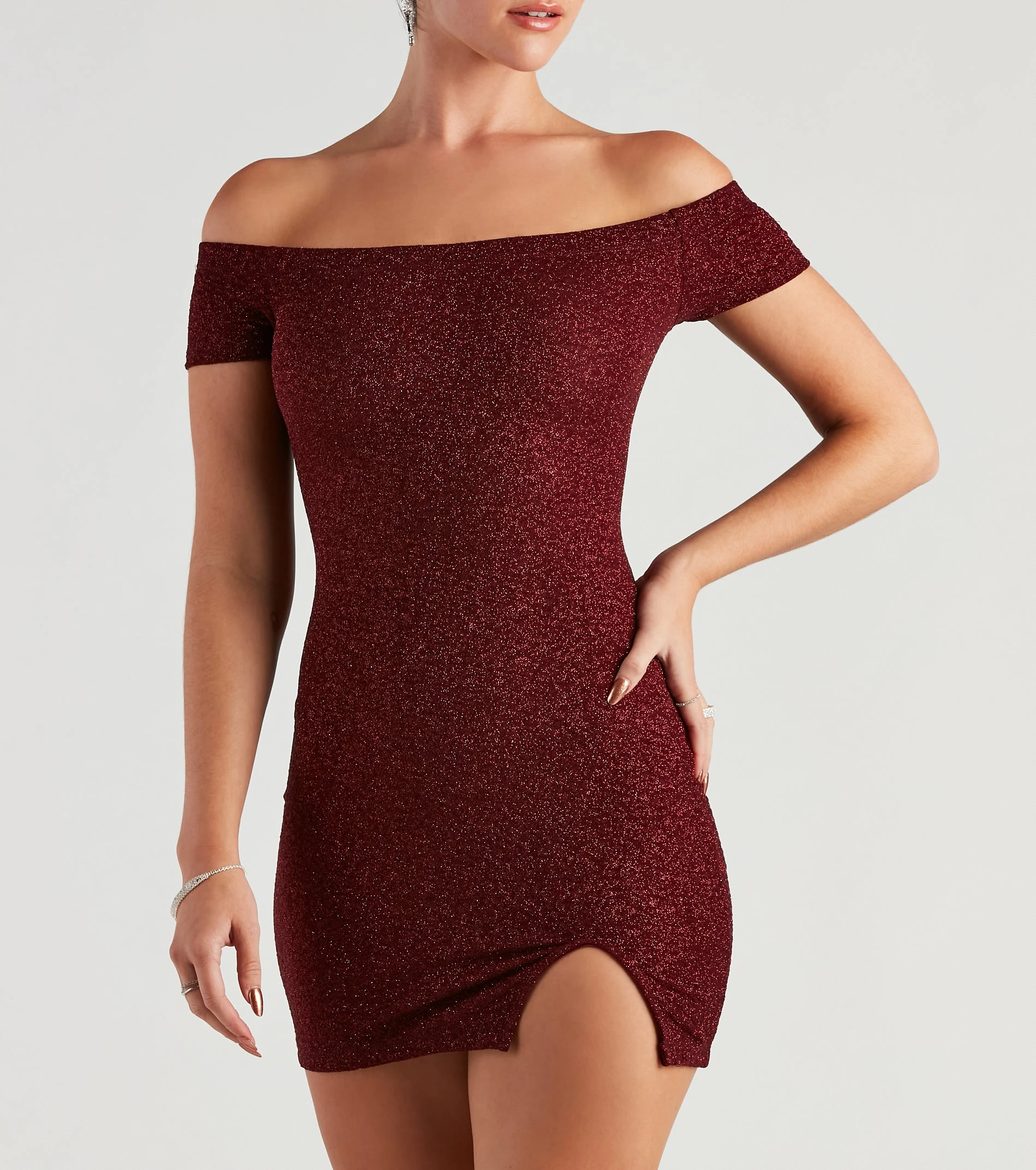 Windsor. Love Spark Glitter Off The Shoulder Dress 6 Windsor. Love Spark Glitter Off The Shoulder Dress - Image 4