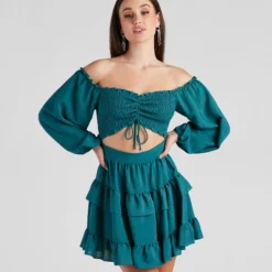 Windsor. So Sweet Ruffled Cutout Skater Dress -Deals Skirt Store 05101 1810 1